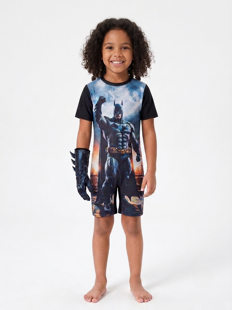 Young athlete wearing the Batman Dark Knight swimsuit