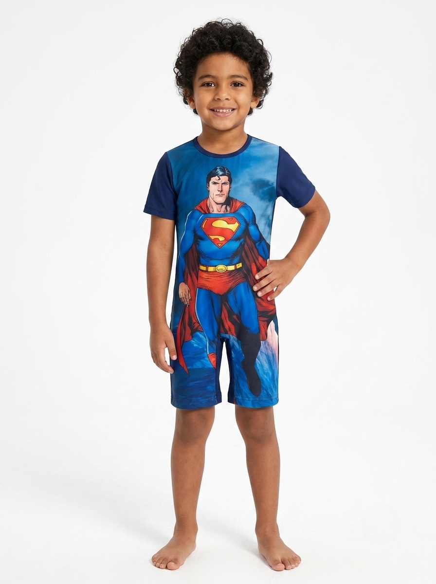 Young athlete wearing the Superman Man of Steel swimsuit
